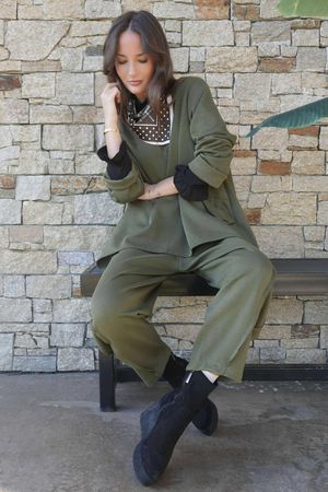 Sola Smart Tech Split Back Peplum Top Khaki